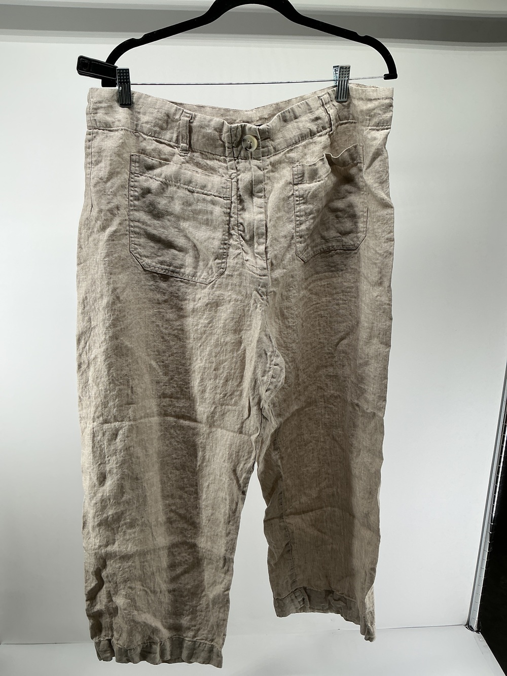100% European Linen Patch Pocket Wide Leg Pants - 28"